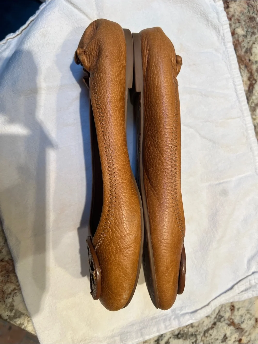 Tory Burch Women’s Brown Leather Logo Ballet Flats - 9.5M